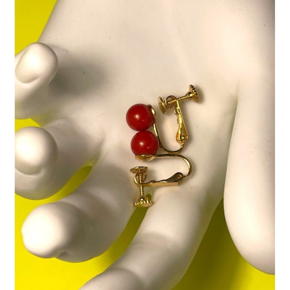 Round Retro Red and Gold Toned Screw Earrings Beautifully Designed by Napier